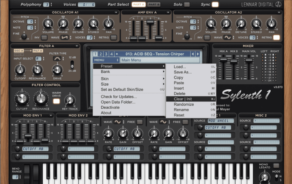 Initializing a preset in Sylenth1.